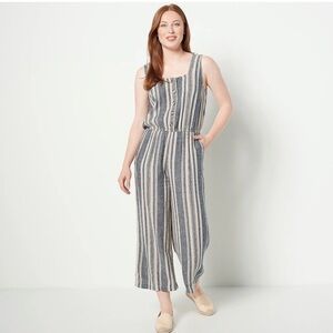 J Jason Wu Women's Jumpsuits Striped Linen Blue